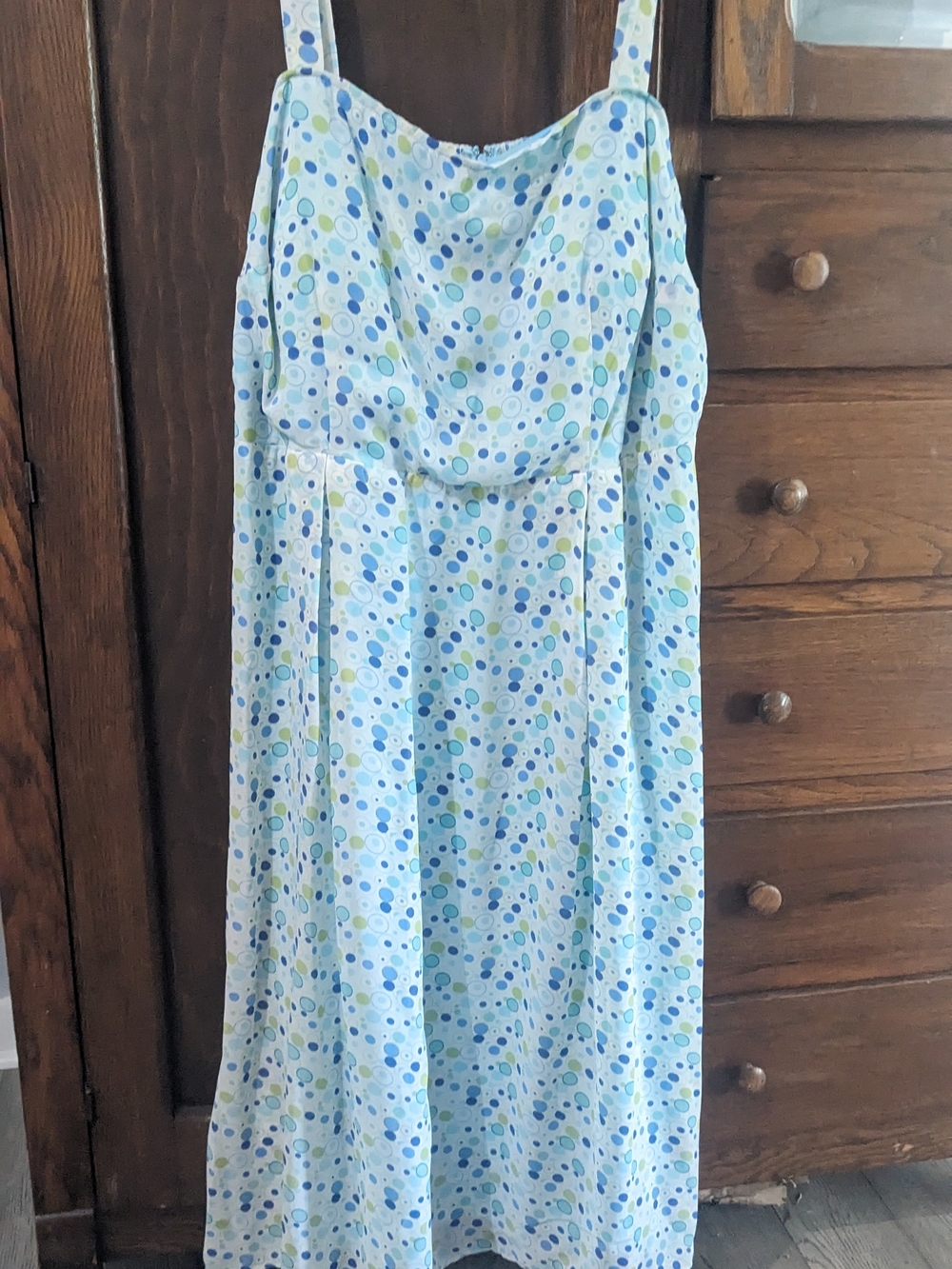 Vintage Karen Scott Light Blue Dress with Blue and Green Dot Print Nwt 16